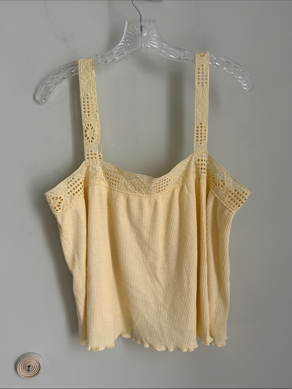 Rewind Pale Yellow Ribbed Lace-Trim Cami